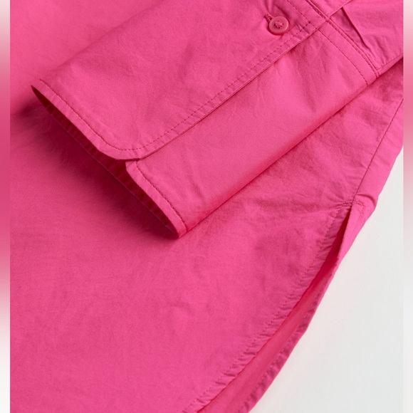 H&M Hot Pink Magenta Barbie Cotton Collared Button Down Tunic Shirt - Picture 6 of 6